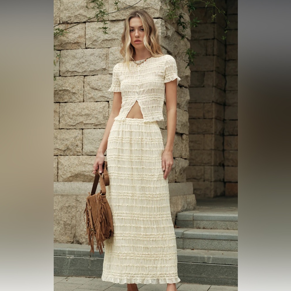 Commense Ruffled Crop Top Skirt Set